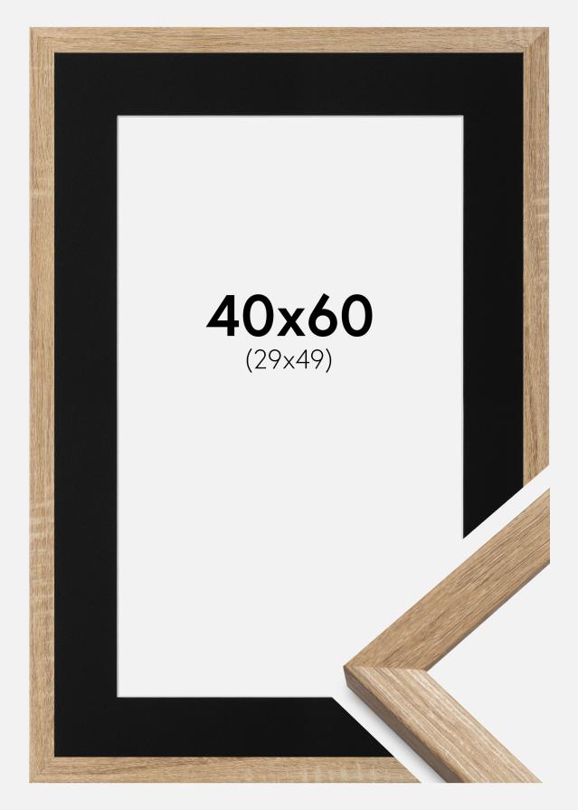 Ram med passepartou Frame Fiorito Light Oak 40x60 cm - Picture Mount Black 30x50 cm