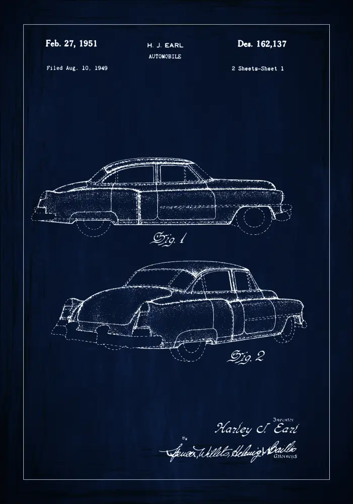 Bildverkstad Patent drawing - Cadillac I - Blue Poster