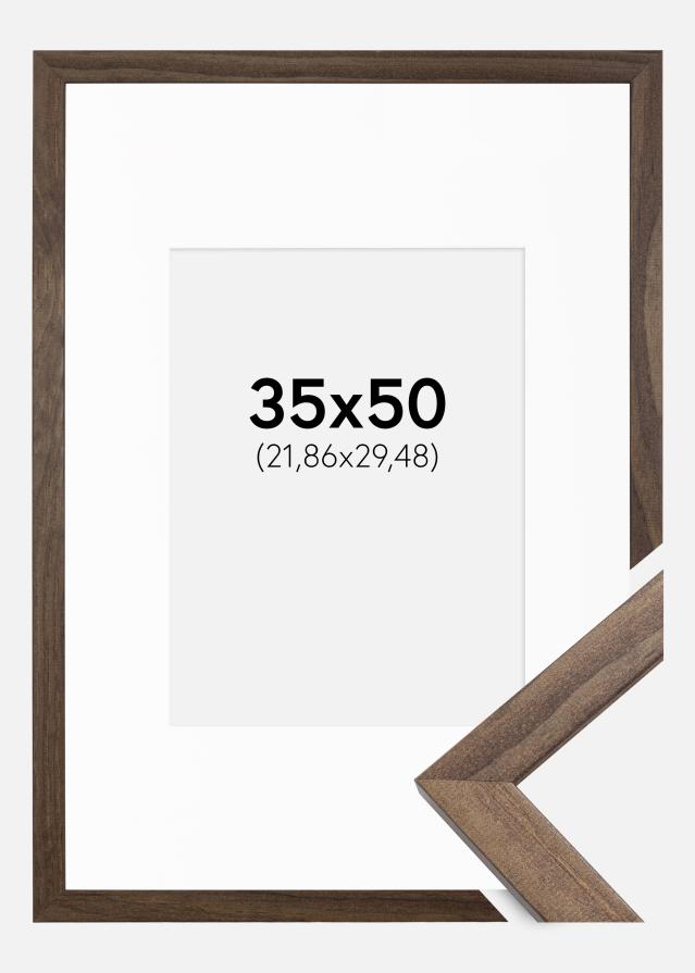 Ram med passepartou Frame Stilren Walnut 35x50 cm - Picture Mount White 9x12 inches