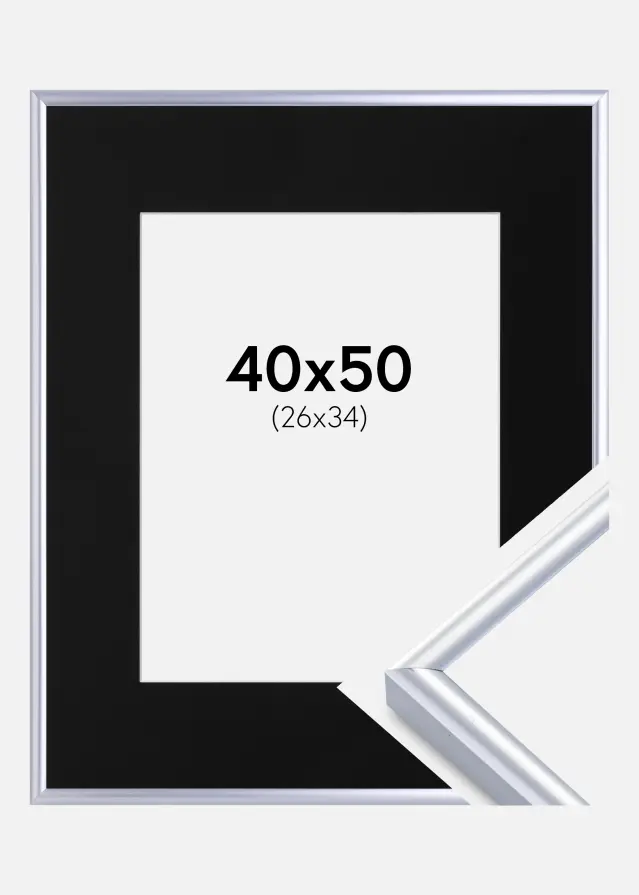 Ram med passepartou Frame Victoria Silver 40x50 cm - Picture Mount Black 27x35 cm
