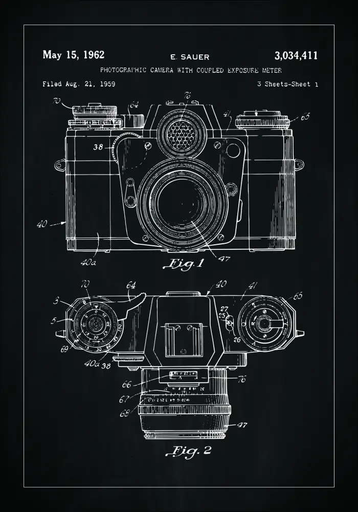 Bildverkstad Patent drawing - Camera I - Black Poster