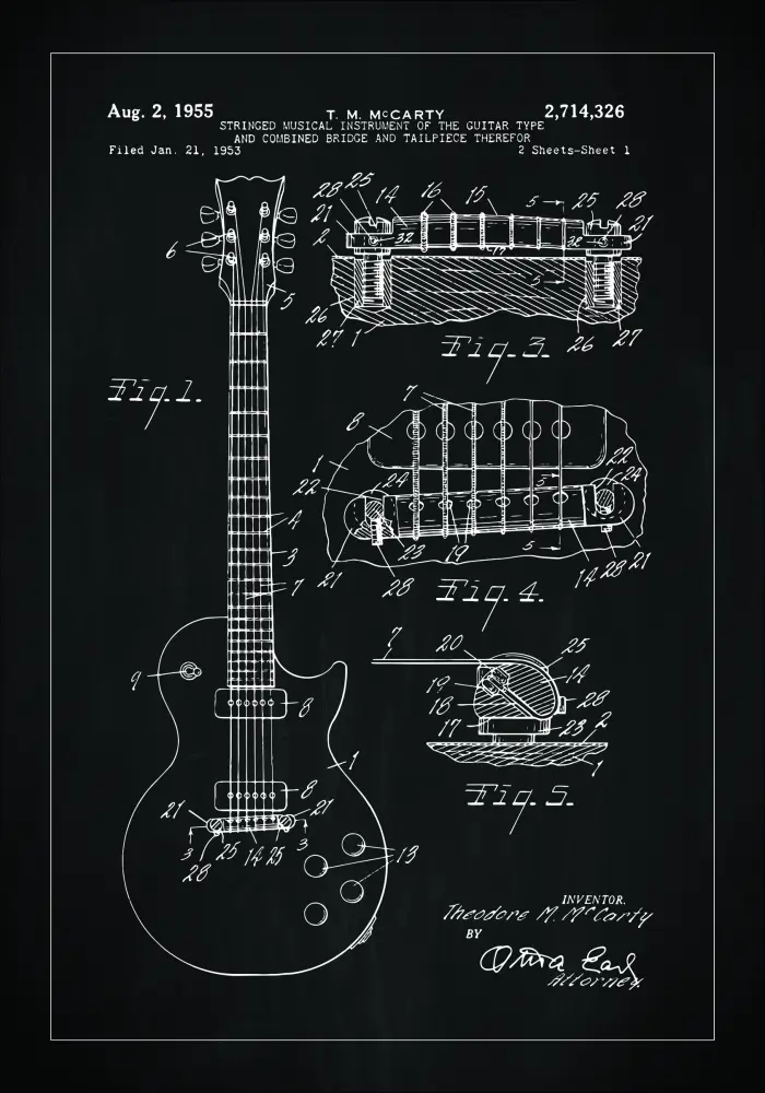 Bildverkstad Patent drawing - Electric guitar I - Black Poster