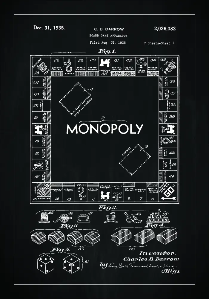Bildverkstad Patent drawing - Monopoly I - Black Poster