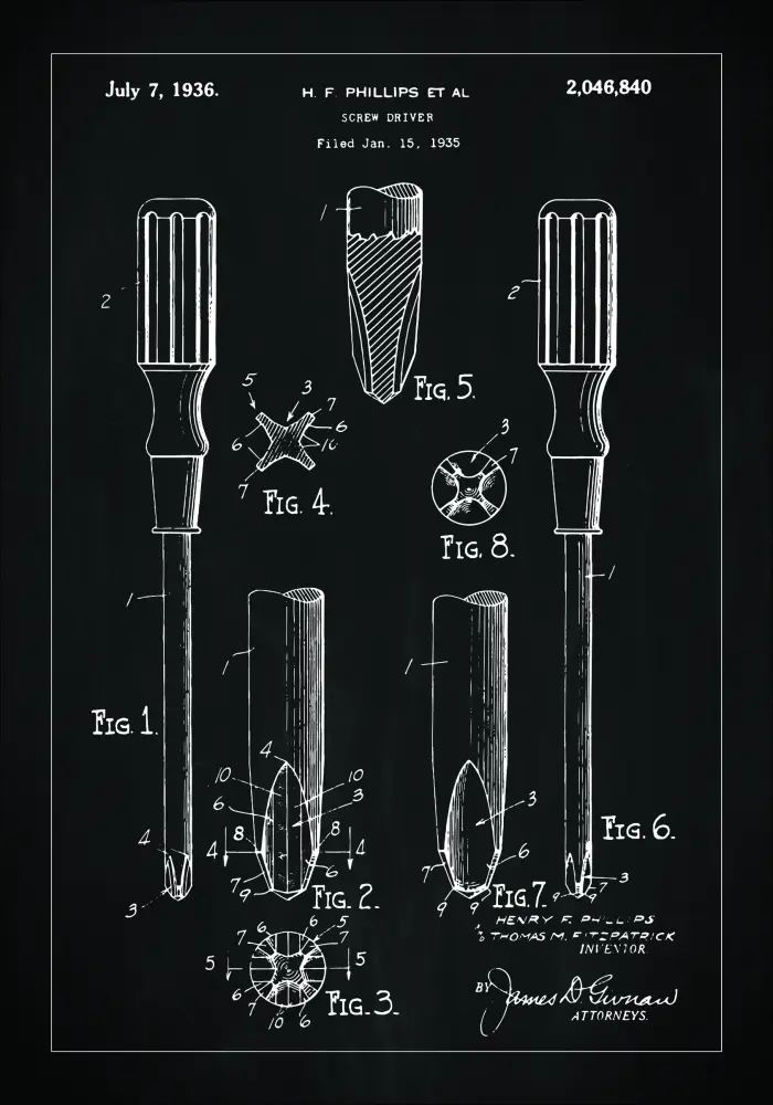Bildverkstad Patent drawing - Screwdriver - Black Poster