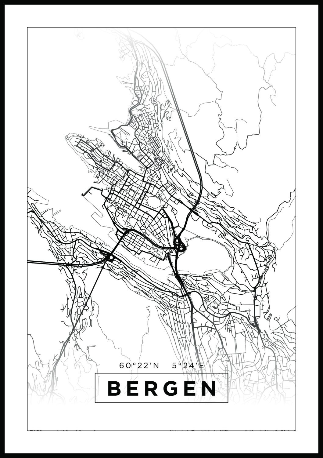 Product Image for Map - Bergen - White Poster (40x50 cm)