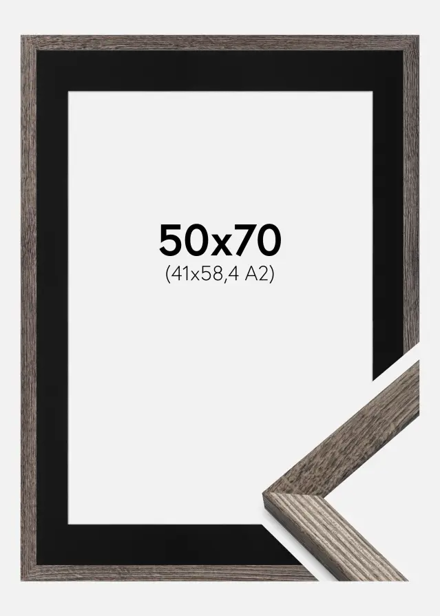 Ram med passepartou Frame Fiorito Walnut 50x70 cm - Picture Mount Black 42x59.4 cm (A2)