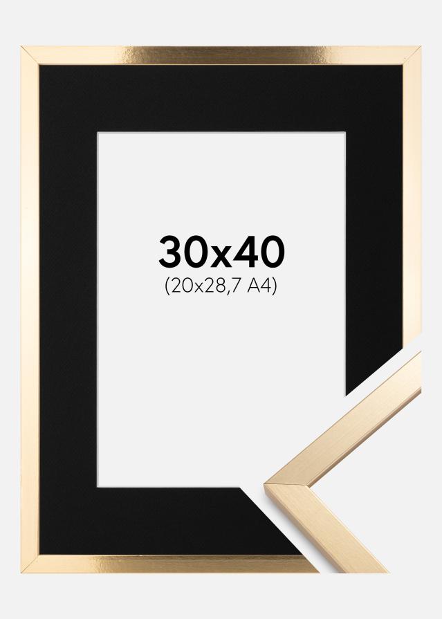 Ram med passepartou Frame Trendy Gold 30x40 cm - Picture Mount Black 21x29.7 cm (A4)