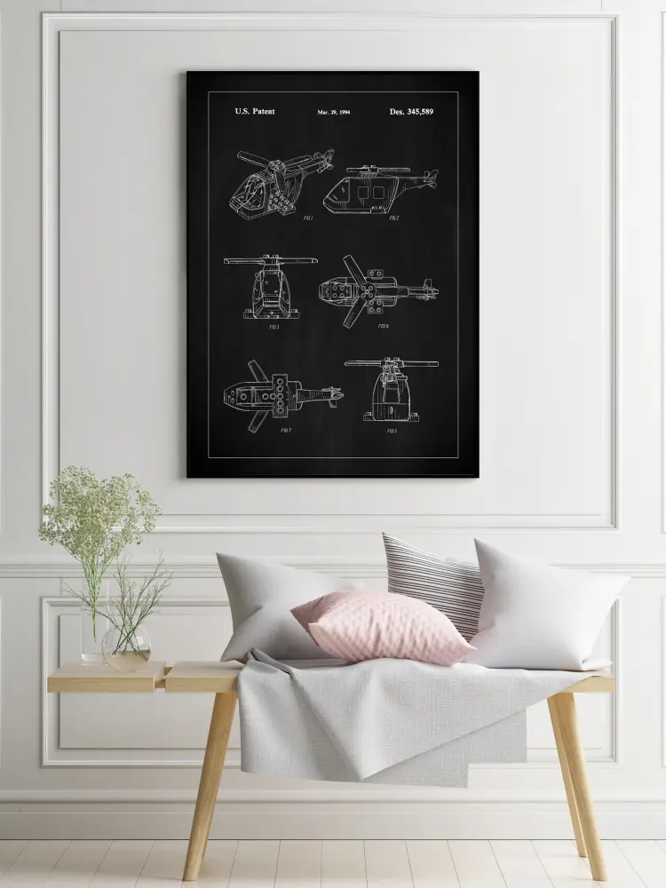 Bildverkstad Patent Print - Lego Helicopter - Black Poster