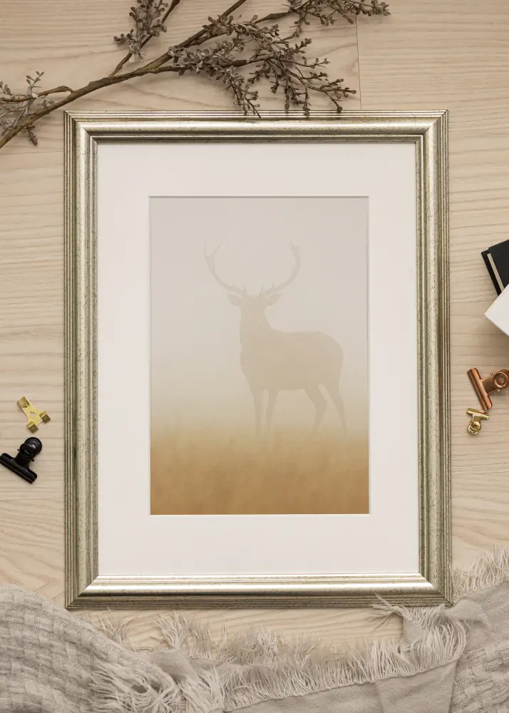 Ram med passepartou Frame Västkusten Silver 30x40 cm - Picture Mount White 21x29.7 cm (A4)