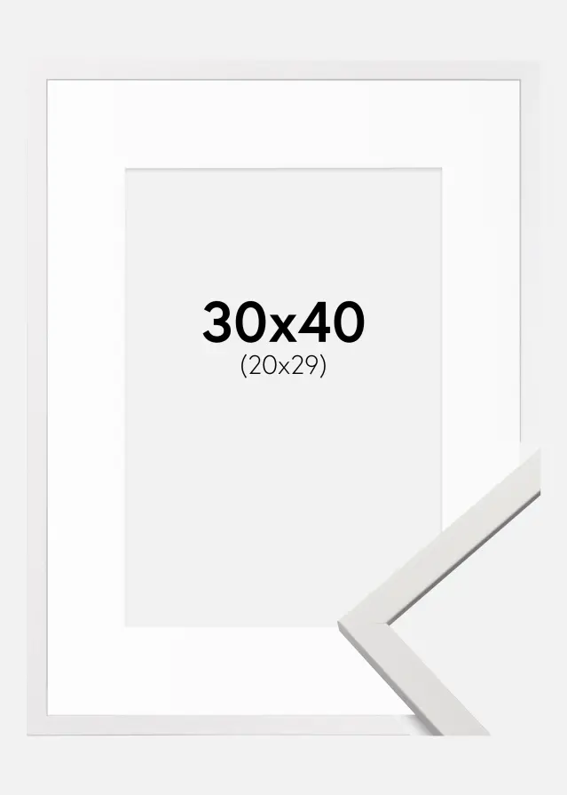 Ram med passepartou Frame Edsbyn White 30x40 cm - Picture Mount White 21x30 cm