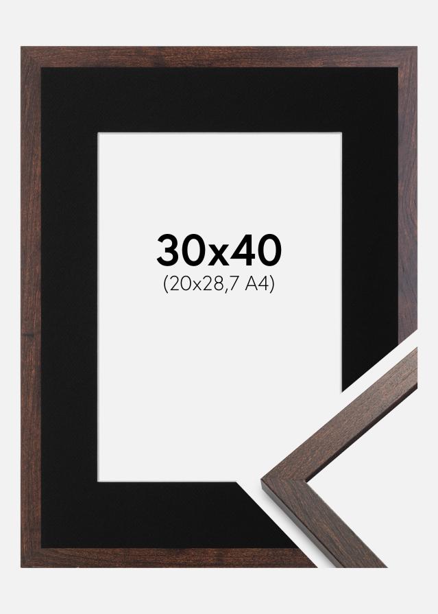 Ram med passepartou Frame Trendy Walnut 30x40 cm - Picture Mount Black 21x29.7 cm (A4)