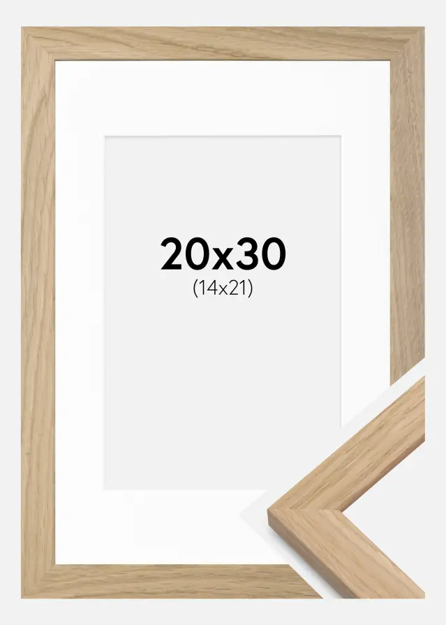 Ram med passepartou Frame Oak Wood 20x30 cm - Picture Mount White 15x22 cm