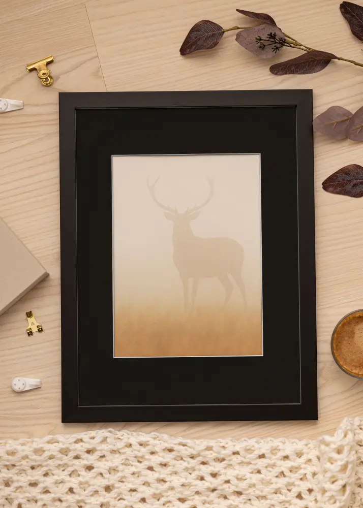 Ram med passepartou Frame Black Wood 70x80 cm - Picture Mount Black 60x70 cm