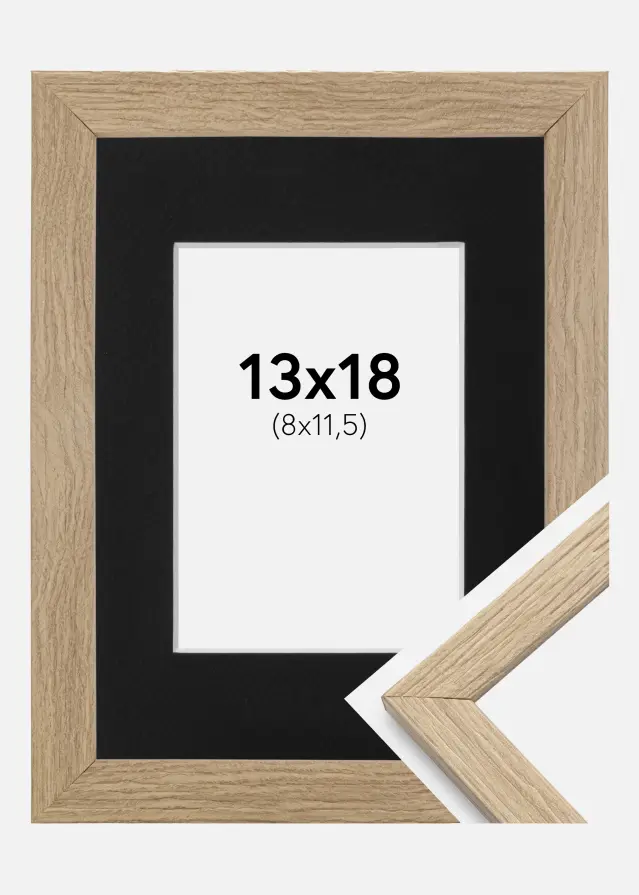 Ram med passepartou Frame Stilren Oak 13x18 cm - Picture Mount Black 9x12 cm