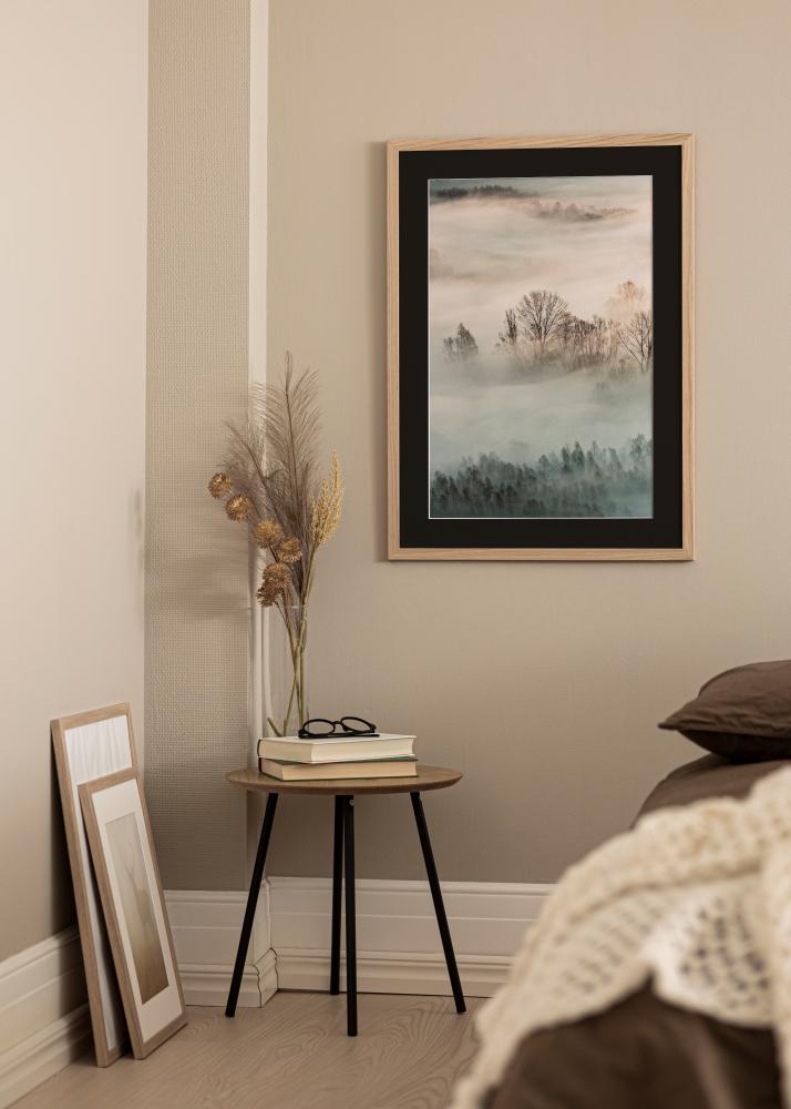 Ram med passepartou Frame Oak Wood 45x60 cm - Picture Mount Black 32x45 cm