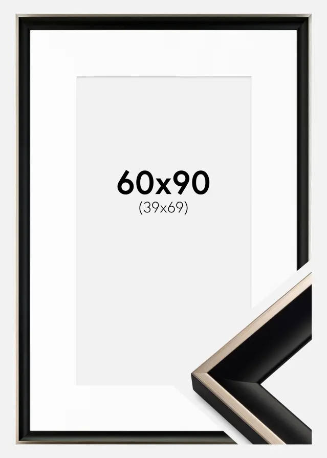 Ram med passepartou Frame Öjaren Black-Silver 60x90 cm - Picture Mount White 40x70 cm