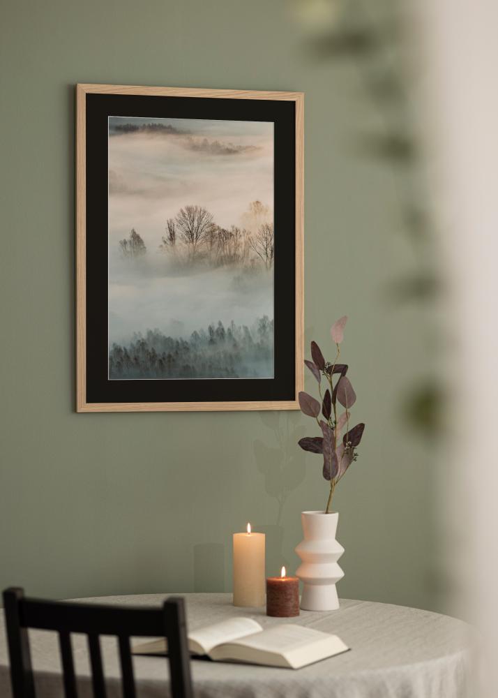 Ram med passepartou Frame Oak Wood 45x60 cm - Picture Mount Black 32x45 cm