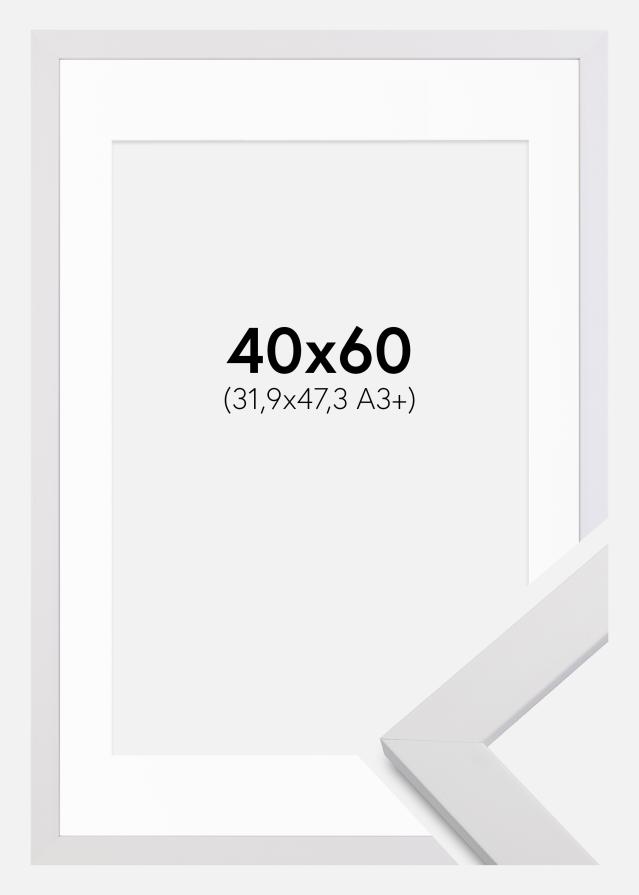 Ram med passepartou Frame White Wood 40x60 cm - Picture Mount White 32.9x48.3 cm (A3+)