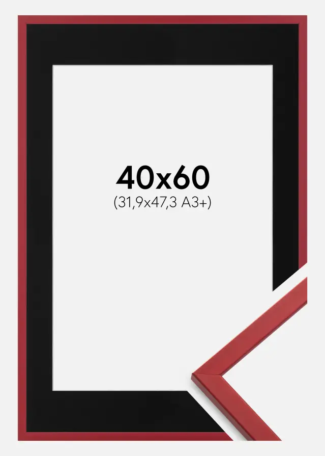 Ram med passepartou Frame Edsbyn Red 40x60 cm - Picture Mount Black 32.9x48.3 cm