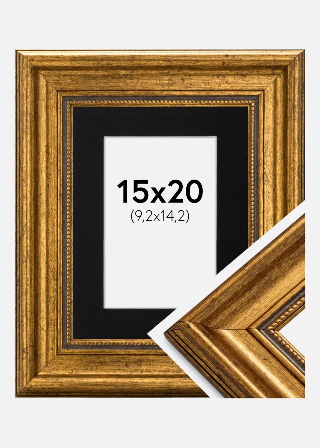 Ram med passepartou Frame Rokoko Gold 15x20 cm - Picture Mount Black 4x6 inches