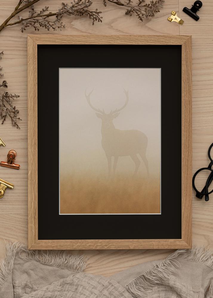 Ram med passepartou Frame Oak Wood 45x60 cm - Picture Mount Black 32x45 cm