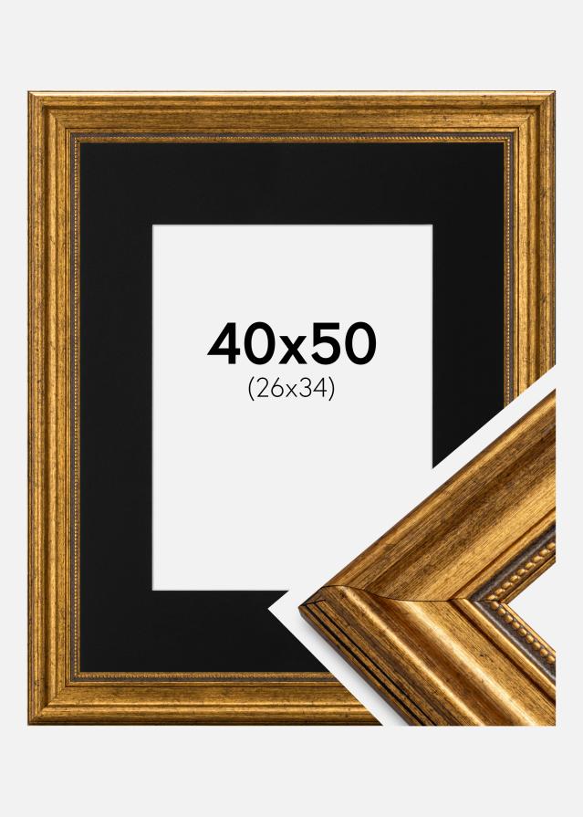 Ram med passepartou Frame Rokoko Gold 40x50 cm - Picture Mount Black 27x35 cm