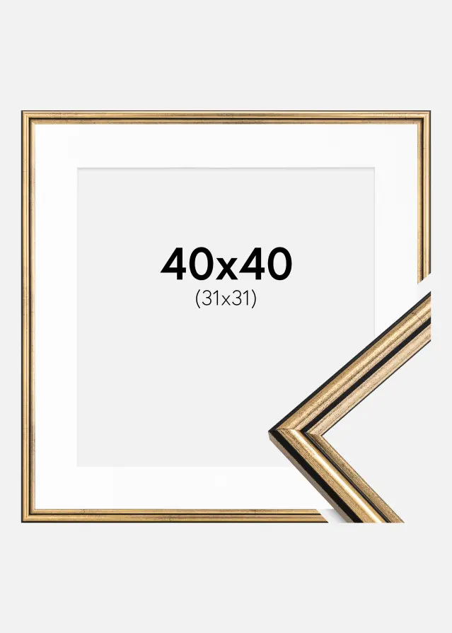Ram med passepartou Frame Horndal Gold 40x40 cm - Picture Mount White 32x32 cm