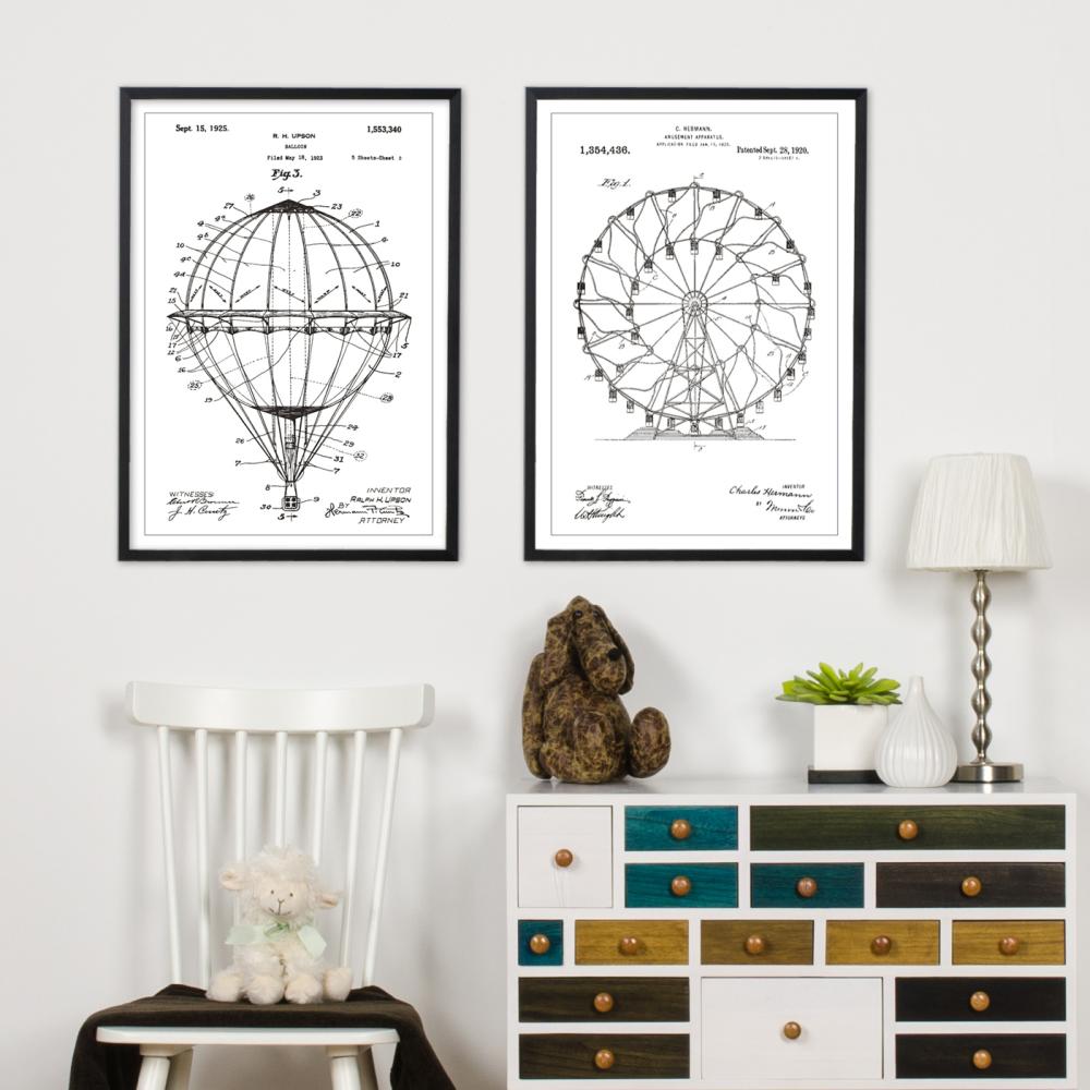 Bildverkstad Patent drawing - Ferris wheel - White Poster
