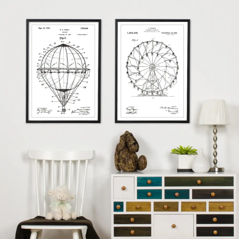 Bildverkstad Patent drawing - Ferris wheel - White Poster