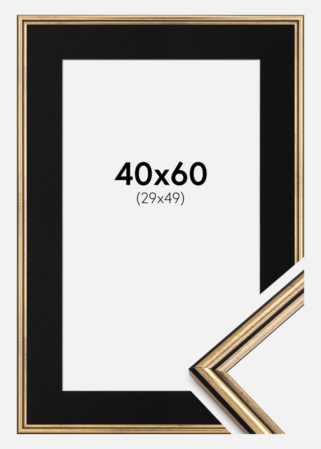 Ram med passepartou Frame Horndal Gold 40x60 cm - Picture Mount Black 30x50 cm