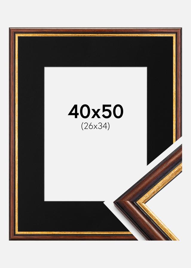 Ram med passepartou Frame Siljan Brown 40x50 cm - Picture Mount Black 27x35 cm