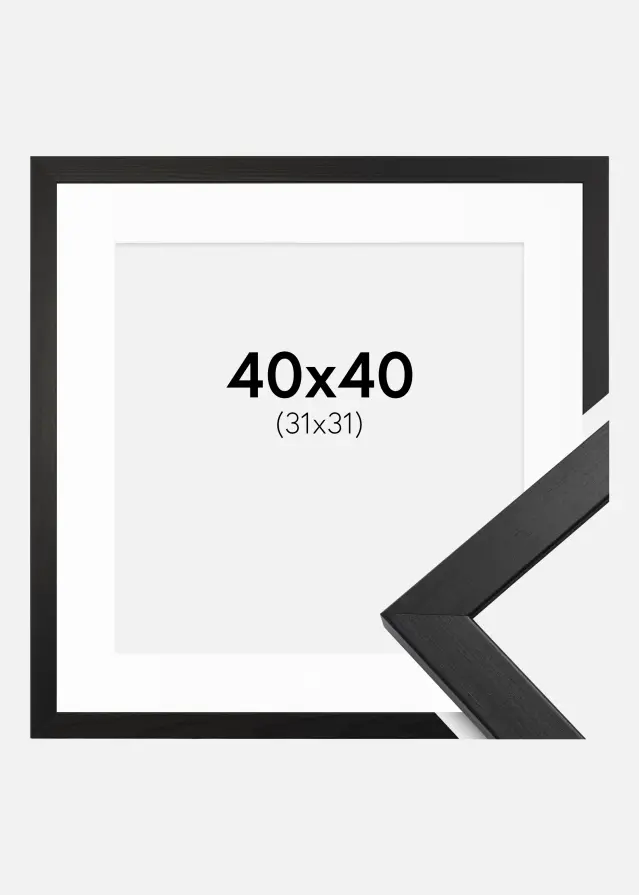 Ram med passepartou Frame Stilren Acrylic Glass Black 40x40 cm - Picture Mount White 32x32 cm