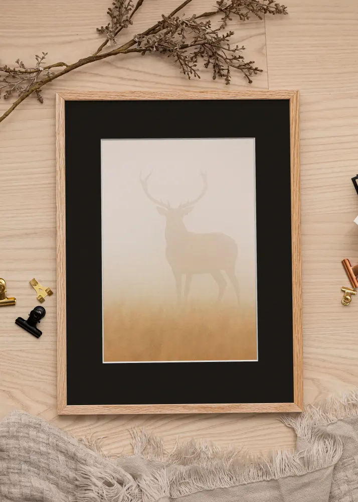 Ram med passepartou Frame Oslo Oak 50x70 cm - Picture Mount Black 42x59.4 cm (A2)