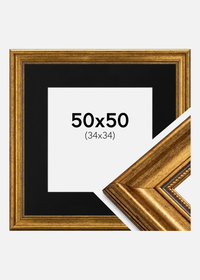 Ram med passepartou Frame Rokoko Gold 50x50 cm - Picture Mount Black 35x35 cm