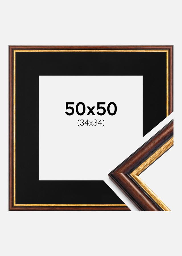 Ram med passepartou Frame Siljan Brown 50x50 cm - Picture Mount Black 35x35 cm