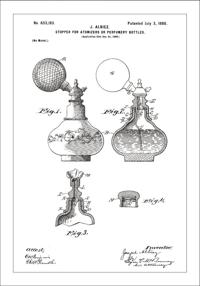 Bildverkstad Patent drawing - Perfume bottle A - White Poster