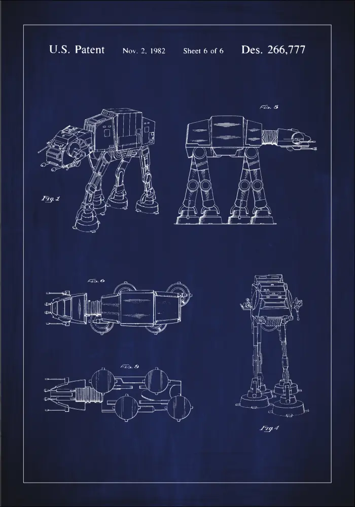 Bildverkstad Patent drawing - Star Wars - Walker - Blue Poster