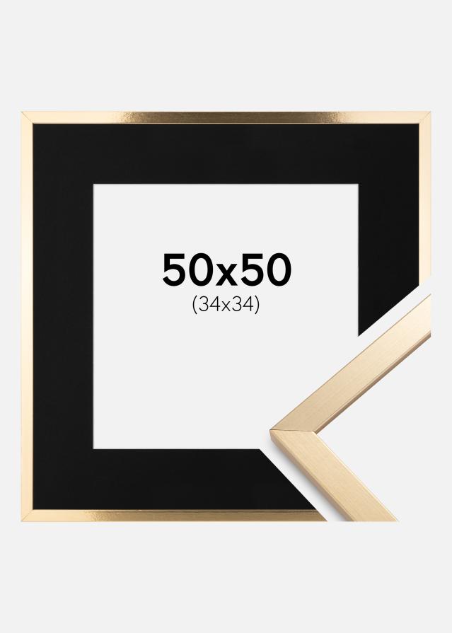 Ram med passepartou Frame Trendy Gold 50x50 cm - Picture Mount Black 35x35 cm