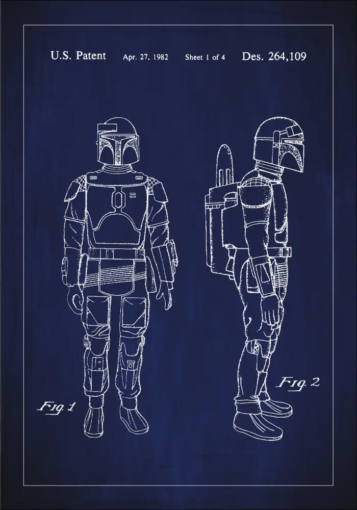 Bildverkstad Patent drawing - Star Wars - Boba Fett - Blue Poster