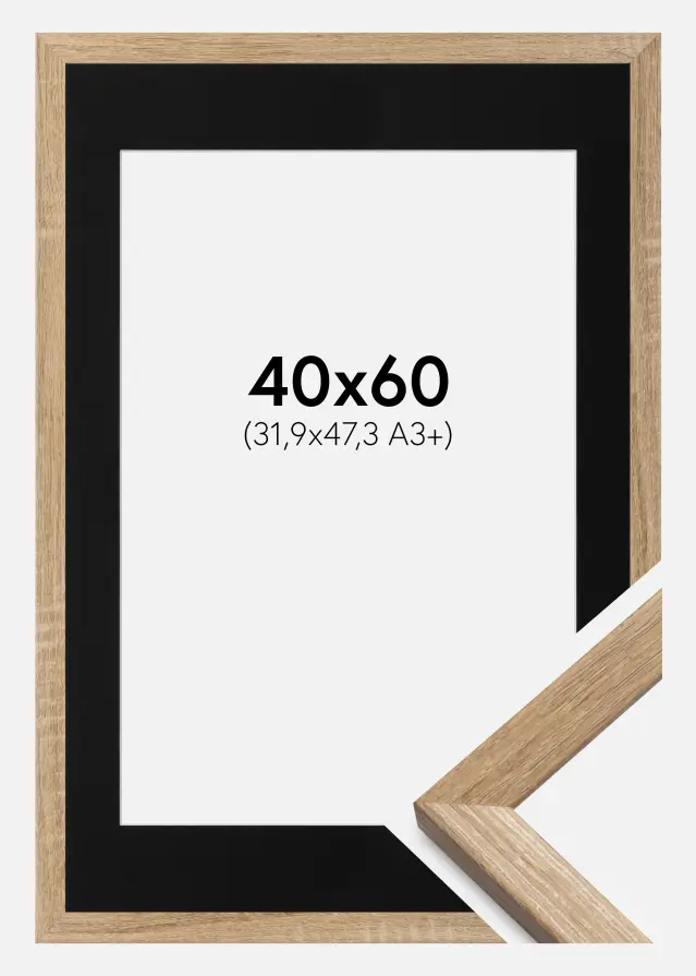 Ram med passepartou Frame Fiorito Light Oak 40x60 cm - Picture Mount Black 32.9x48.3 cm (A3+)