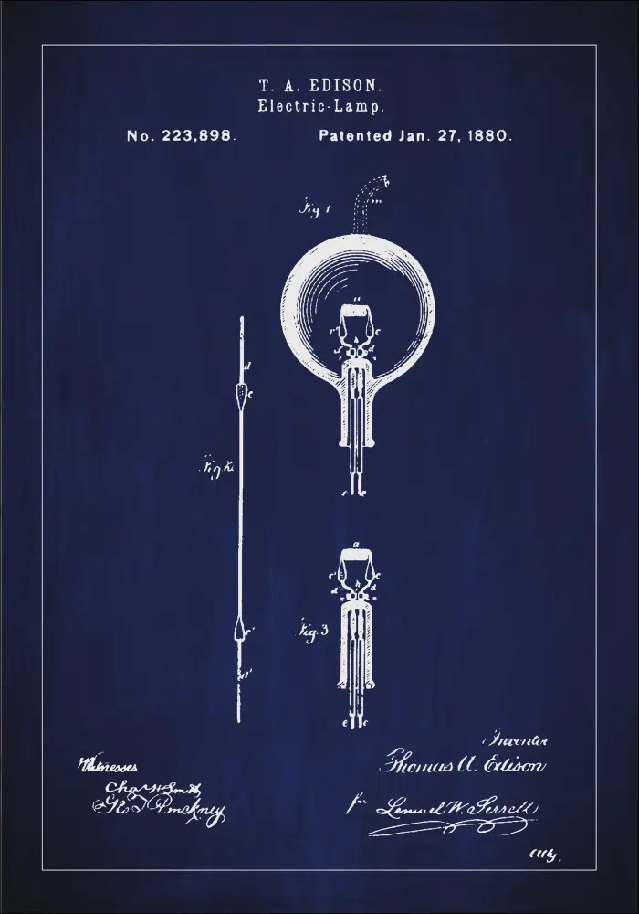 Bildverkstad Patent drawing - Lightbulb B - Blue Poster
