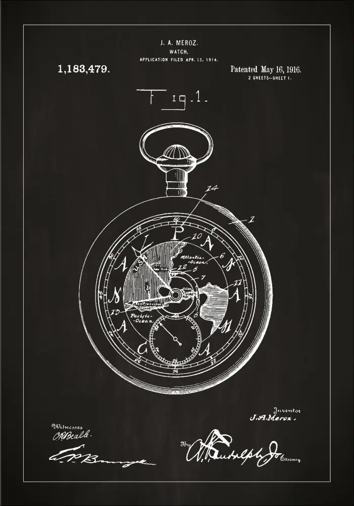 Bildverkstad Patent drawing - Pocketwatch - Black Poster