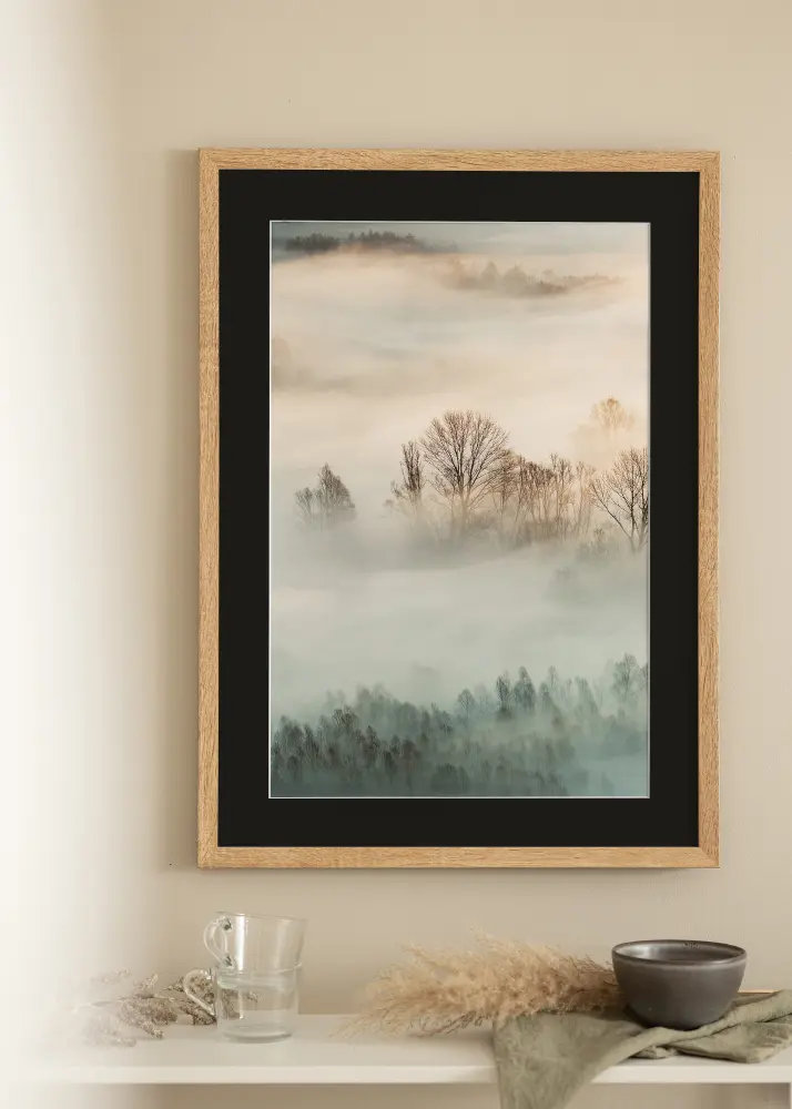 Ram med passepartou Frame Fiorito Light Oak 30x40 cm - Picture Mount Black 21x29.7 cm (A4)