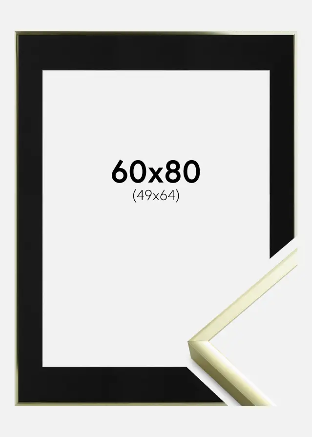 Ram med passepartou Frame Poster Frame Aluminium Gold 60x80 cm - Picture Mount Black 50x65 cm