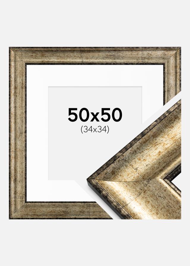 Ram med passepartou Frame Saltsjöbaden Antique gold 50x50 cm - Picture Mount White 35x35 cm