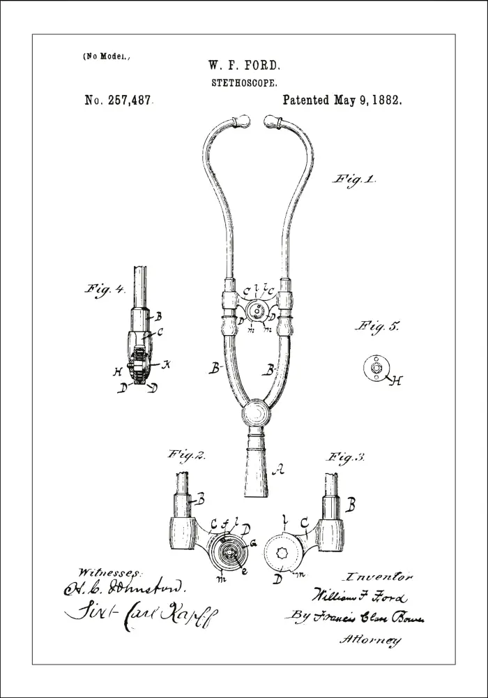 Bildverkstad Patent drawing - Stethoscope - White Poster