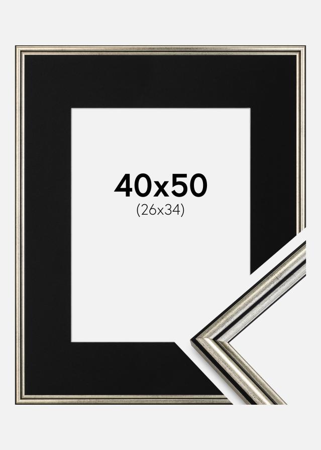 Ram med passepartou Frame Horndal Silver 40x50 cm - Picture Mount Black 27x35 cm