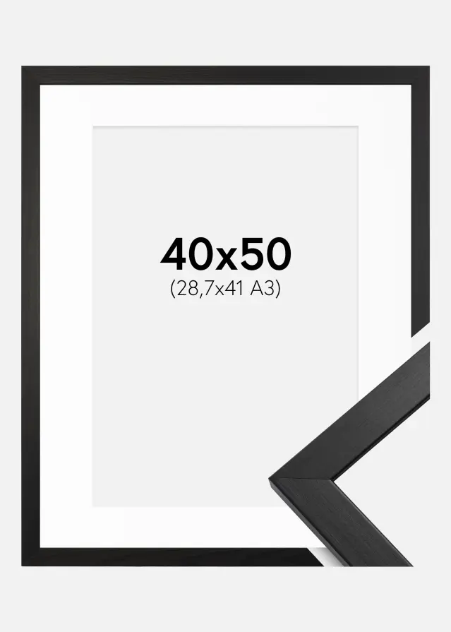 Ram med passepartou Frame Stilren Acrylic Glass Black 40x50 cm - Picture Mount White 29.7x42 cm