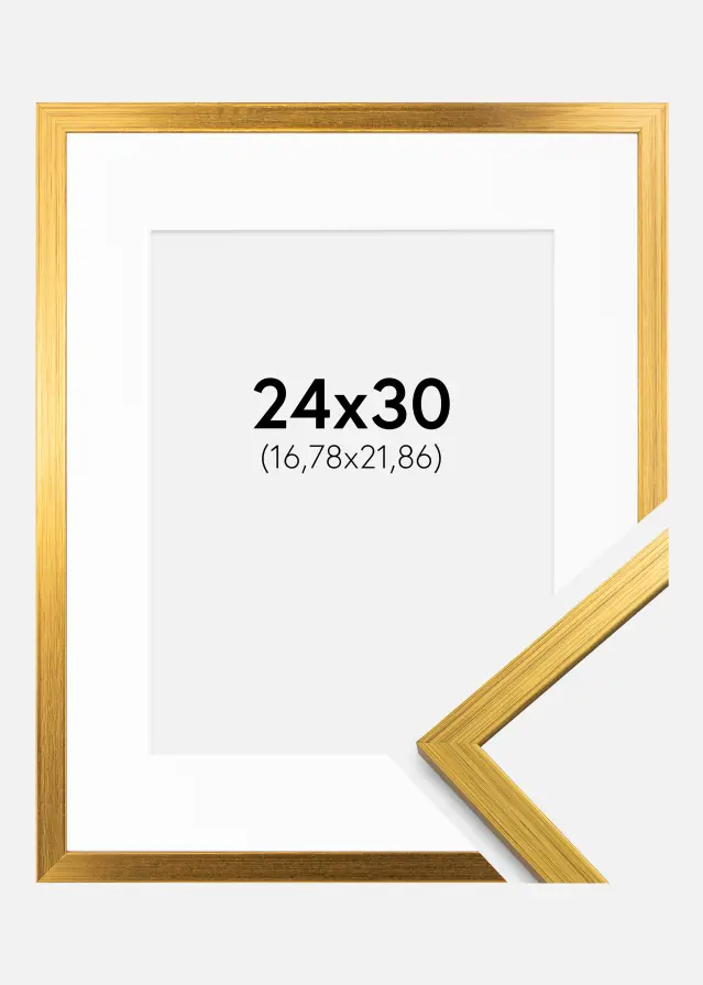 Ram med passepartou Frame Edsbyn Gold 24x30 cm - Picture Mount White 7x9 inches