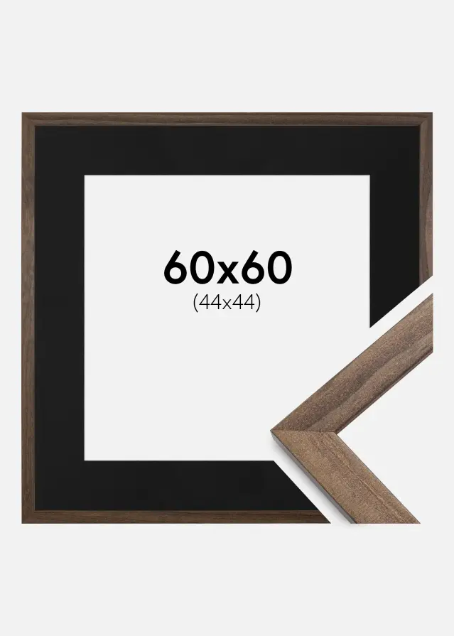 Ram med passepartou Frame Stilren Walnut 60x60 cm - Picture Mount Black 45x45 cm